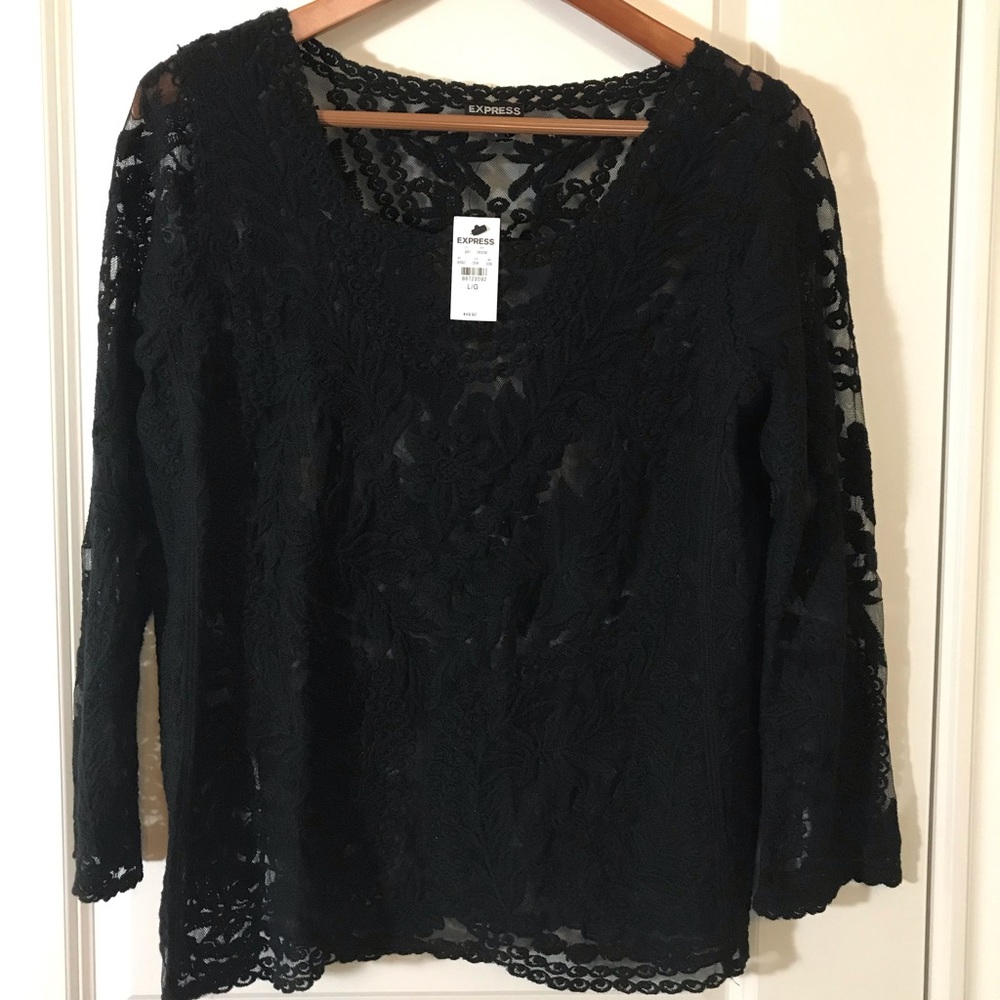 NWT Express Sheer Black Tunic with Embroidery